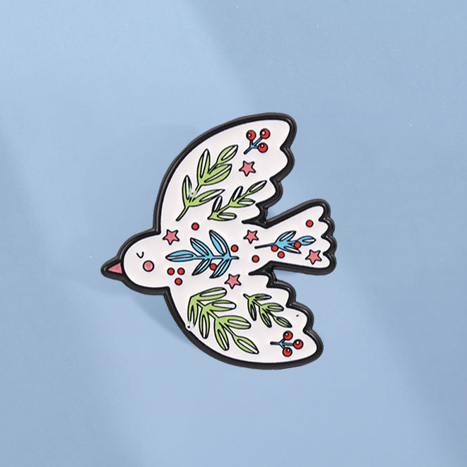 การ์ตูนดอกไม้สันติภาพ Dove เคลือบ Pin Vintage Botanical Bird เข็มกลัดปกป้ายกระเป๋าเป้สะพายหลังอุปกรณ์เสริมของขวัญสําหรับเพื่อน