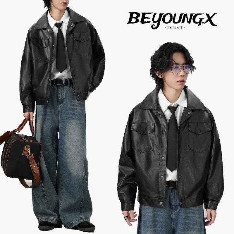 แจ็คเก็ตหนังสำหรับผู้ชาย เหมาะสำหรับขับจักรยานยนต์ในฤดูหนาวและใบไม้ร่วง