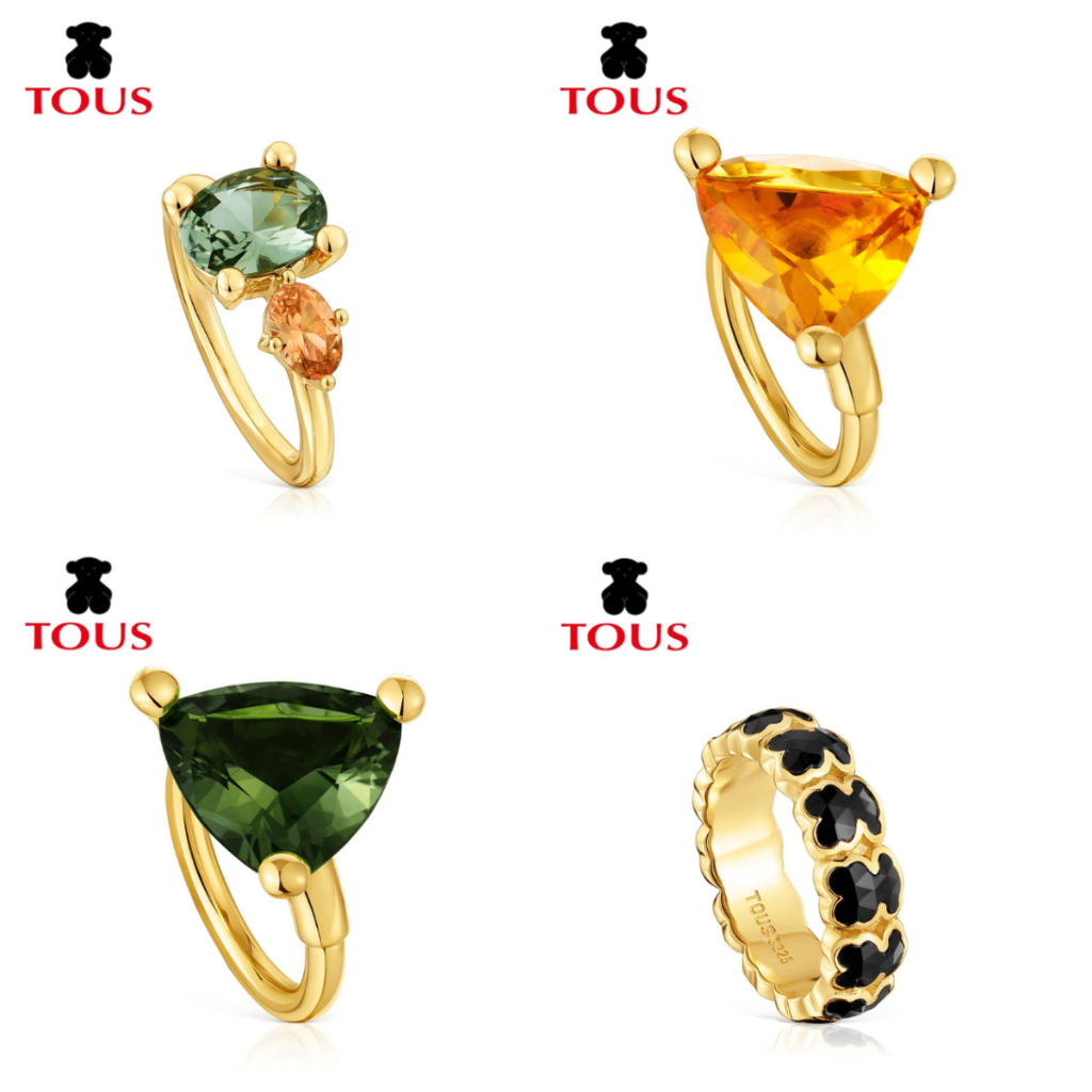 TOUS New แหวนกลางพร้อมชุบทอง 18 kt กว่าเงิน lab-created Spinnl และ citrine TOUS Color LGG.Modern และ