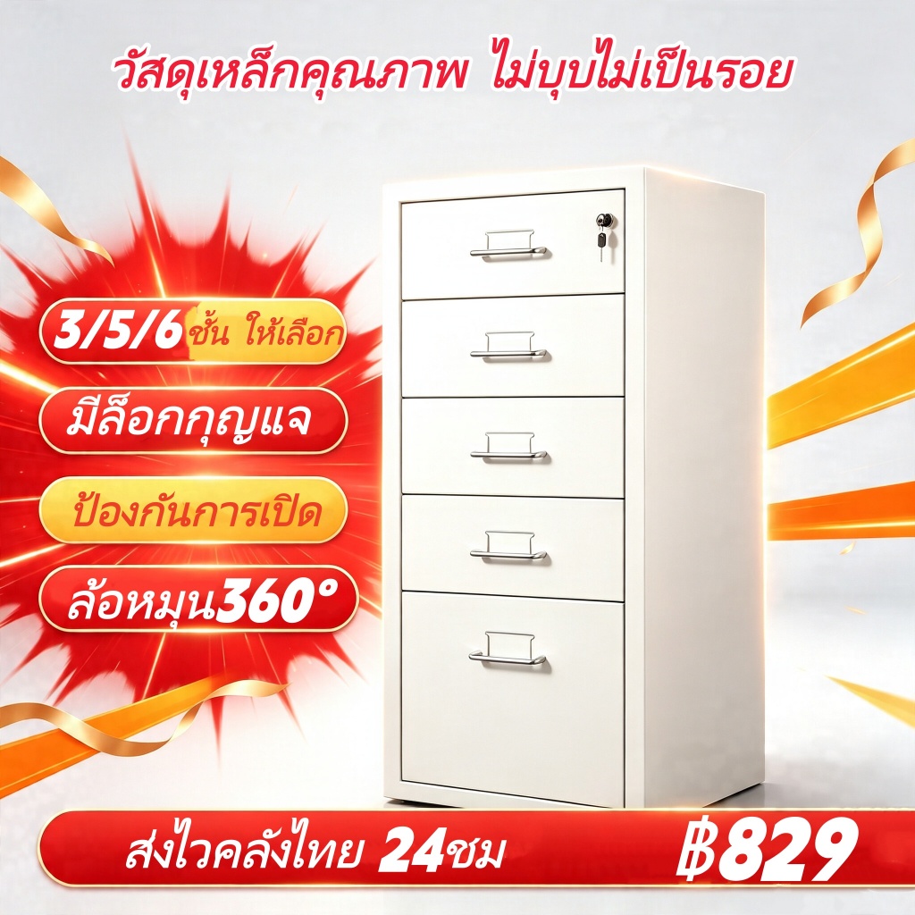 ล้อหมุน360° ตู้เก็บเอกสาร3/5ชั้น เคลื่อนย้ายได้ ลิ้นชักโลหะ ตู้เก็บของ ตู้เอกสารลิ้นชักหลายชั้นโต๊ะข้างเตียงโฮมออฟฟิt
