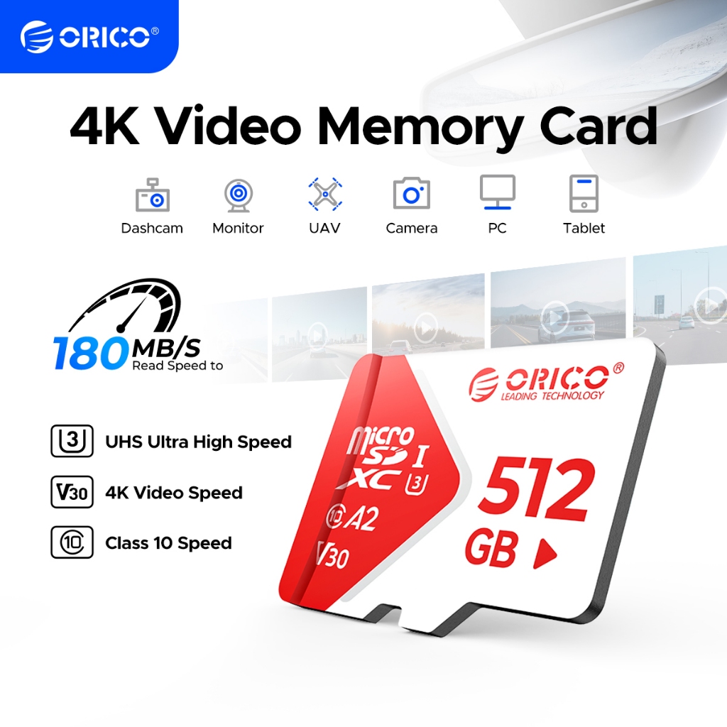ORICO TF30 การ์ด MicroSD 32GB 64GB 128GB U3 V30 A1/A2 สูงสุด 180 เมกะไบต์/วินาที 4K สําหรับ Dash Cam