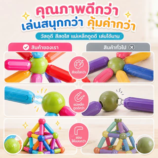 108ชิ้น บล็อคตัวต่อแม่เหล็ก เด็กแม่เหล็กเบสบอลบล็อก เกมสมอง DIY ของเล่นเสริมพัฒนาการเด็ก ของเล่นเด็ก 1-3ขวบ