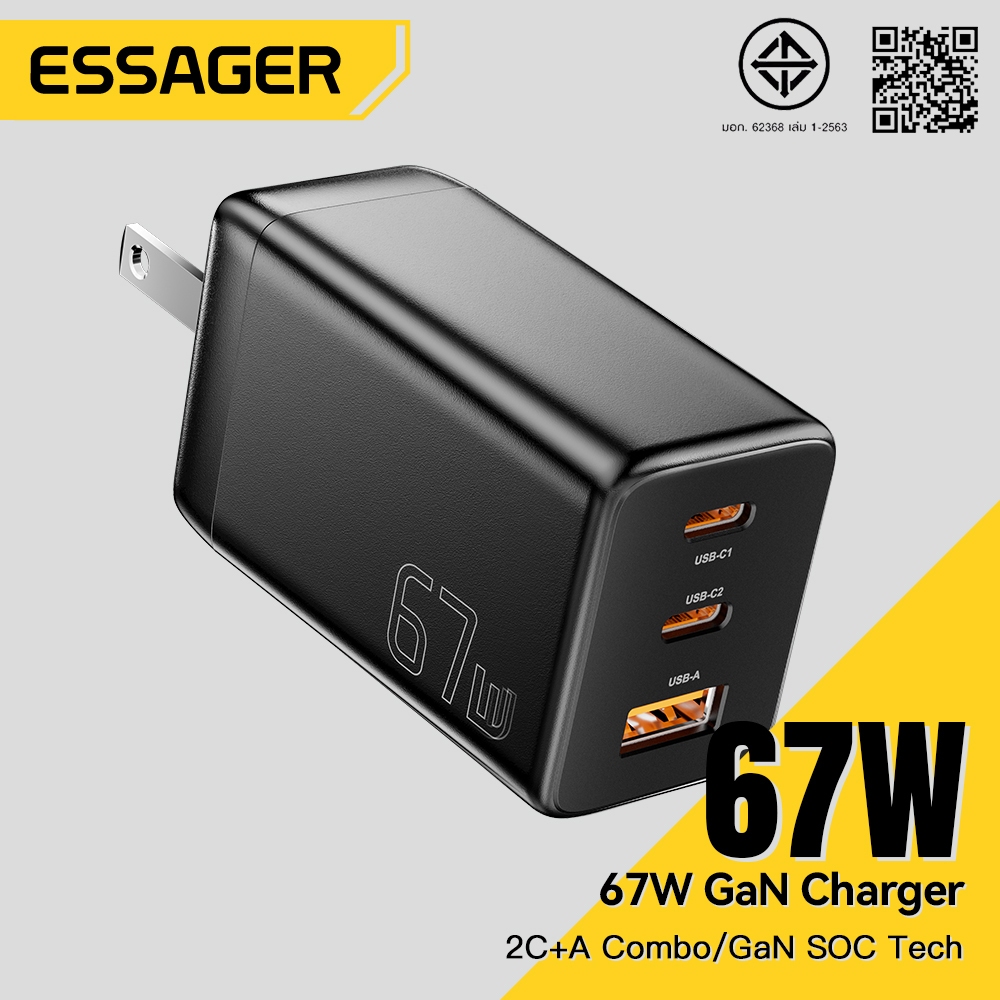 Essager 67W Gan Charger SOC Usb Type C Fsat อะแดปเตอร์ชาร์จ สําหรับ PD QC PPS Protocol