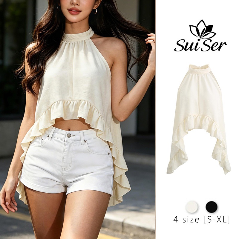 เสื้อเชิ้ตแขนฟองผู้หญิง รุ่นใหม่ หวานและเผ็ด มาพร้อมสไตล์ฝรั่งเศส และมีสายเปิดหลัง สีดำ/สีอัลมอนด์
