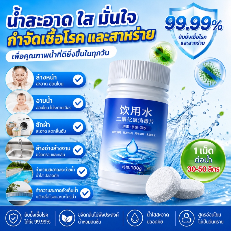 ดับกลิ่นคาวใน 10 วิ คลอรีนใส่น้ำ  คลอรีนก้อน คลอรีนผสมน้ําอาบ ผิวขาวกระจ่างใส ฆ่าเชื้อไวรัส ปรับปรุงคุณภาพน้ำ