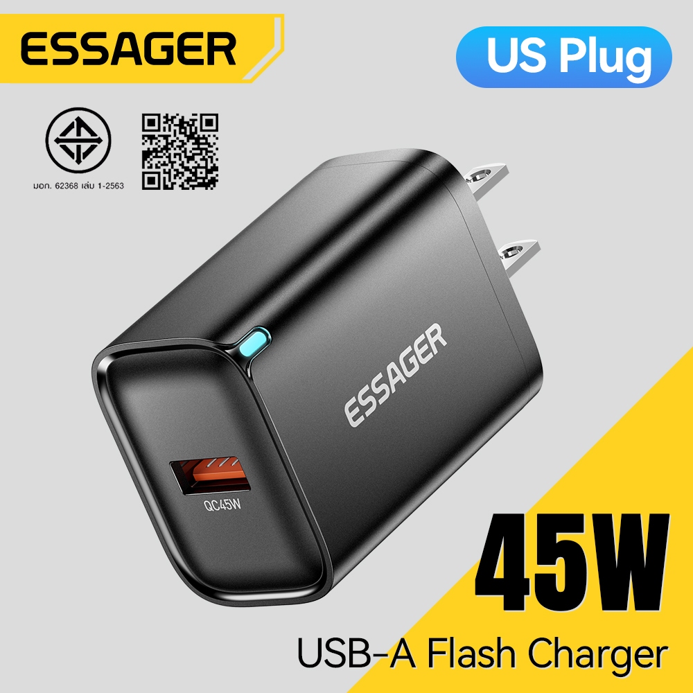 Essager 45W PD USB-A Fast Charger รองรับ Super Charging QC3.0 Wall Charger สําหรับ Android Samsung Xiaomi