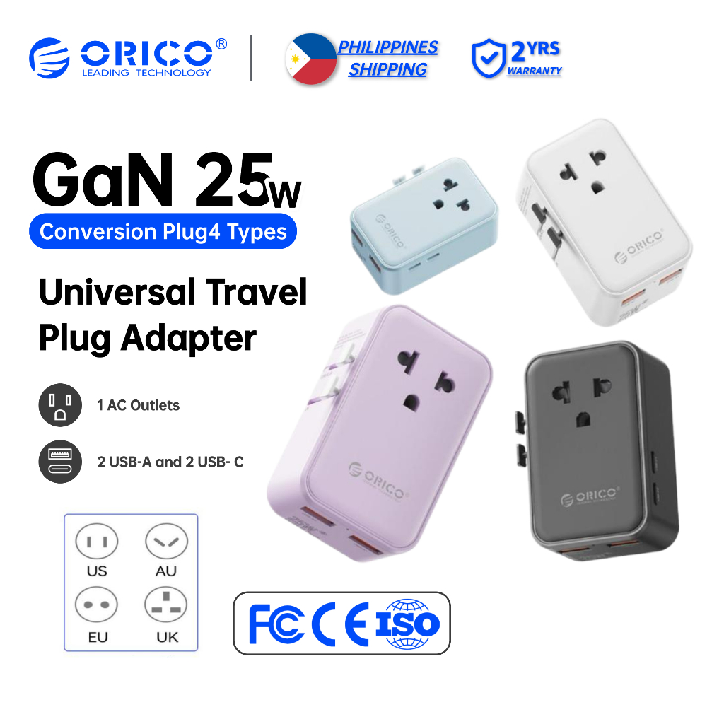 ORICO UAT25 Universal Travel Adapter Multi Plug พร้อมเครื่องชาร์จ USB ปลั๊กไฟทั่วโลก