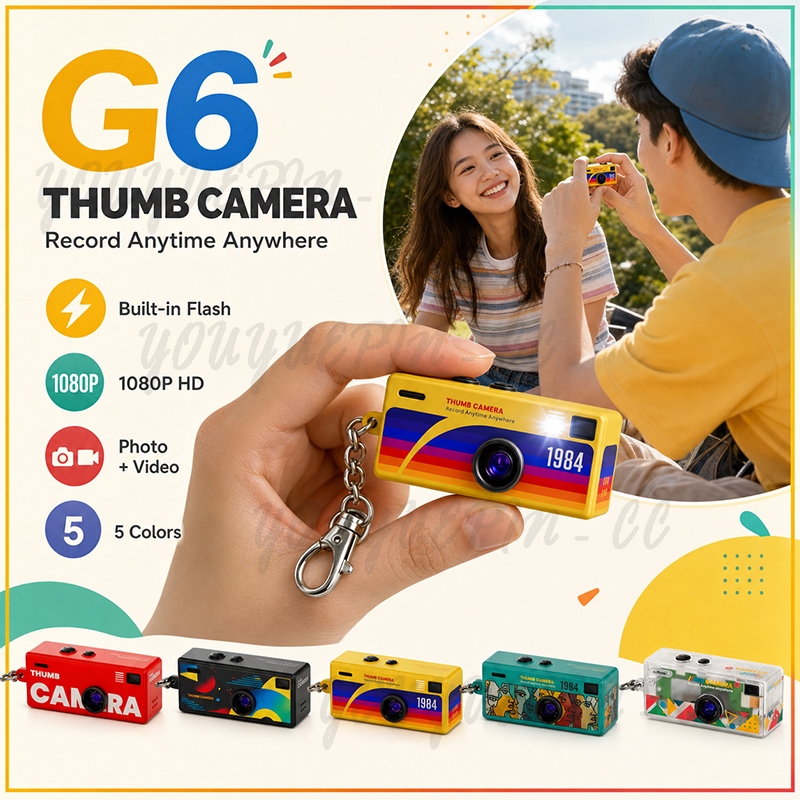 G6 MINI Retro Thumb พวงกุญแจกล้อง 1080P HD 0.96' นิ้วกล้องวิดีโอดิจิตอลไฟฉายรองรับ TF Card
