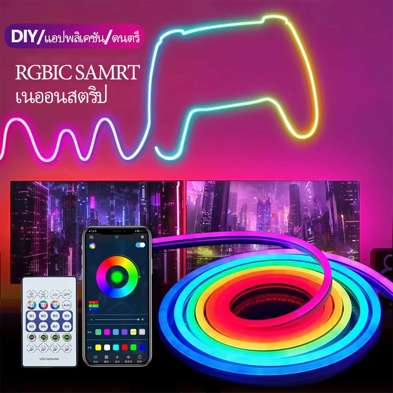5V USB RGBIC 10 M / 5 M / 3 M / 1 M Smart App กลางแจ้งกันน้ํา Neon Music-Syncing ไฟตกแต่งตัดตําแหน่งใด ๆ
