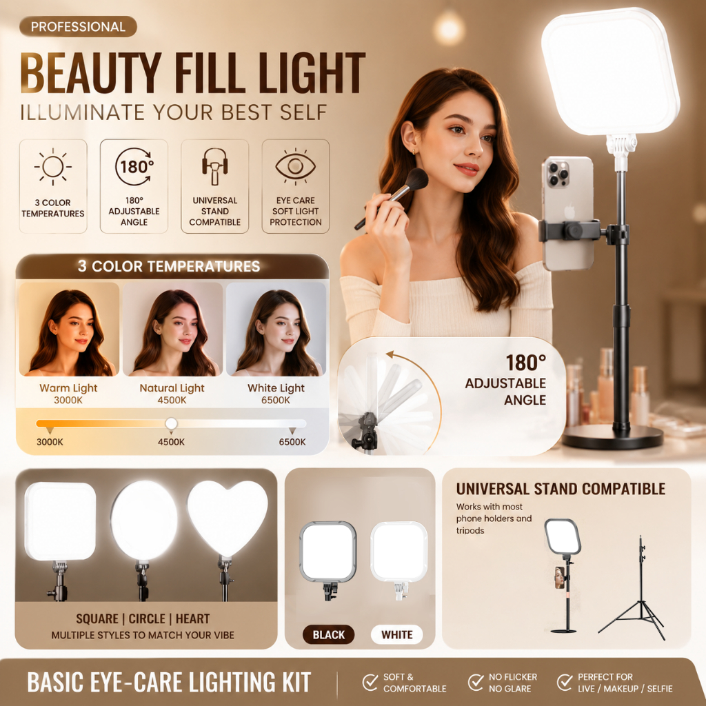 TikChic DY-10 ชุดเติมแสงสตรีมมิ่งสด, คืนผิวหน้าธรรมชาติ, การปรับแบบมัลติไลท์, เหมาะสําหรับผู้สเตียรอยด์ที่ใช้งานได้จริงหลายประ