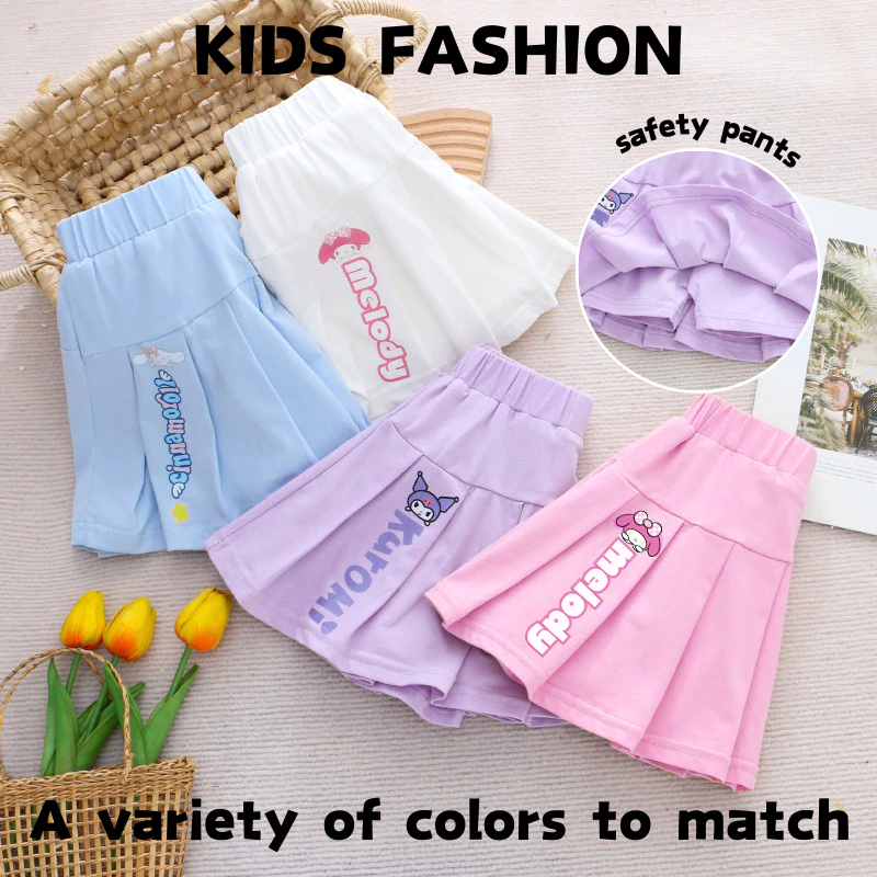 สาวจีบกระโปรง Sanrio พิมพ์ผ้าฝ้าย All-Match กระโปรง Skin-Friendly ความปลอดภัยกางเกงเด็กกีฬา Culottes