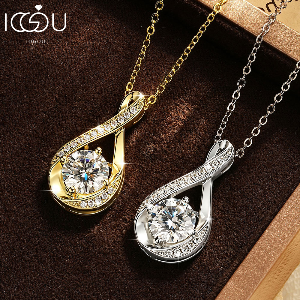 IOGOU GRA ได้รับการรับรอง 2ct 8 มม.ตัด Moissanite D-VVS1 Infinity จี้สร้อยคอผู้หญิงชุบทอง Elegant งา