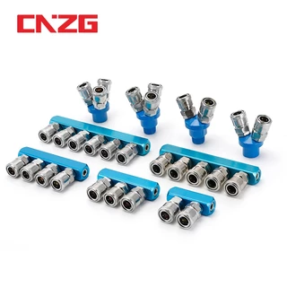 CNZG 1/4 Air Compressor Manifold 2 Way Quick Connect Multi Hose Coupler ข้อต่อข้อต่อ