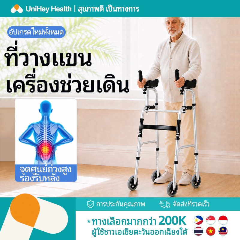 【UniHey】อุปกรณ์ช่วยเดิน Walker ฟื้นฟูผู้สูงอายุ รุ่นที่รองแขน เดินตรงไม่ต้องก้ม ช่วยฝึกเดิน รองรับแขนเต็มที่ ลดแรงกดหลัง รับน้ำหนัก 200KG