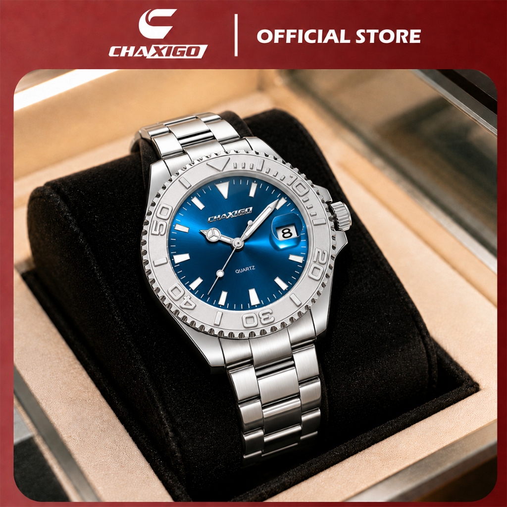 CHAXIGO นาฬิกาผู้ชาย กันน้ำ 100% ดีไซน์พรีเมียม แบบอนาล็อก เครื่องควอตซ์ เรืองแสง ตัวเรือนสแตนเลส สไตล์ธุรกิจ พร้อมส่ง CA116-1
