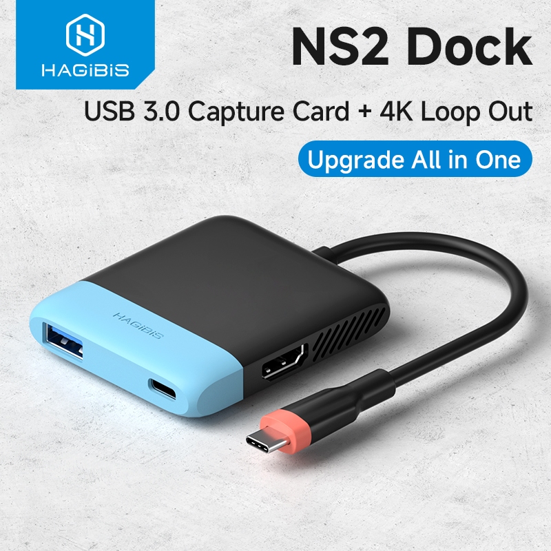Hagibis Video Capture Card แบบพกพา TV Dock สําหรับ Switch1/2/OLED/NS2 ถ่ายทอดสด Gaming แล็ปท็อป Hub 