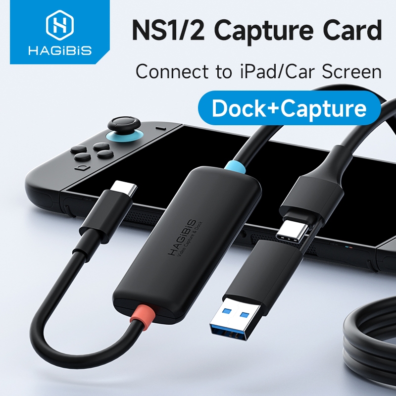 Hagibis USB3.0 การ์ดจับภาพวิดีโอ Dock แบบพกพา 100W PD สําหรับสวิทช์ 1/2 ถึง iPad รถสาย Gaming Live Streaming Recorder