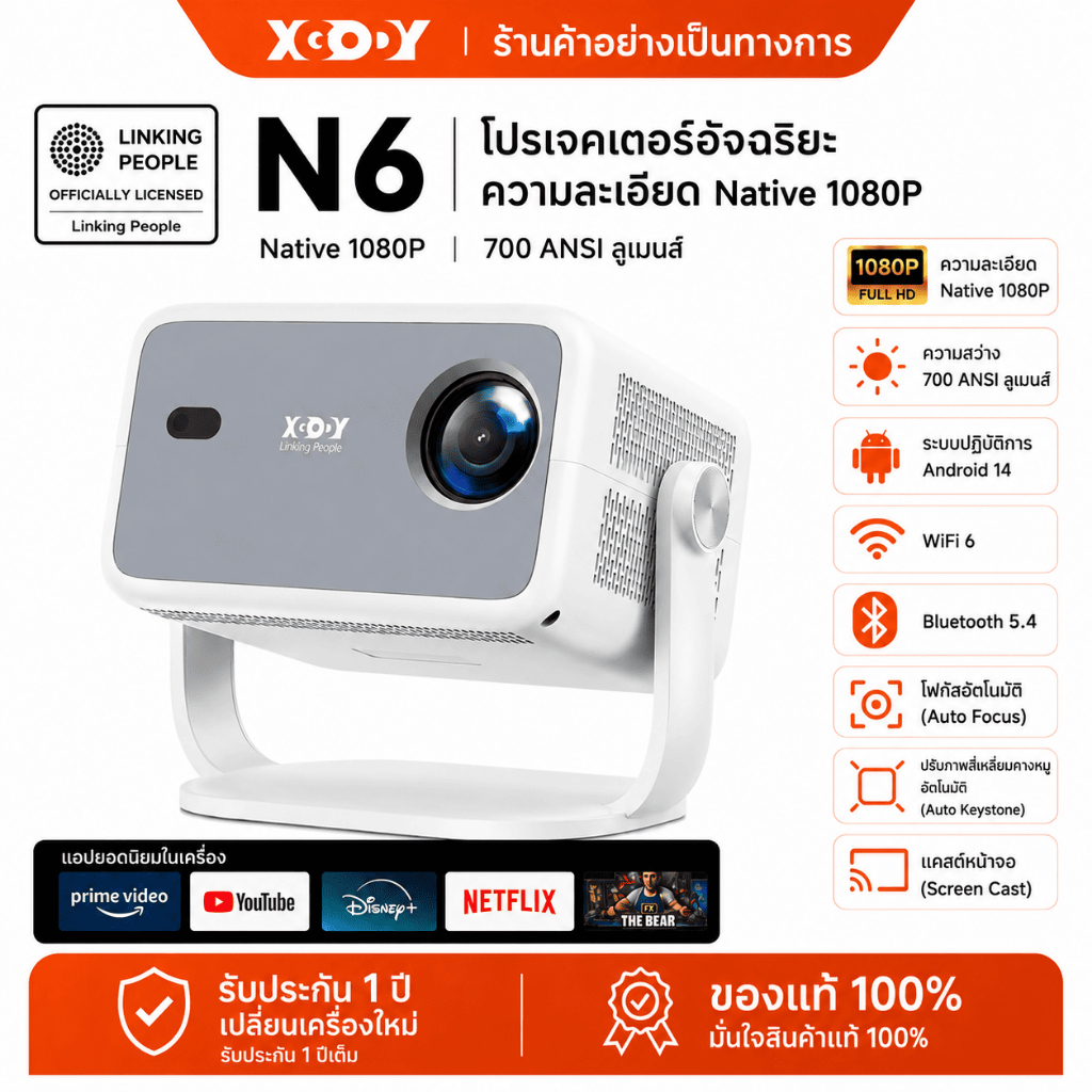 【ลิขสิทธิ์แท้ Netflix】XGODY Gimbal N6 Projector โปรเจคเตอร์ มินิโปรเจคเตอร์ คุณภาพระดับ WhaleOS 13.0
