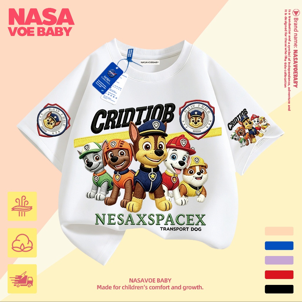 【ส่งเร็ว 24ชม】 เสื้อยืดเด็ก ลายการ์ตูน Paw Patrol ไม่ต้องรีด ระบายอากาศด 3-13 ปี