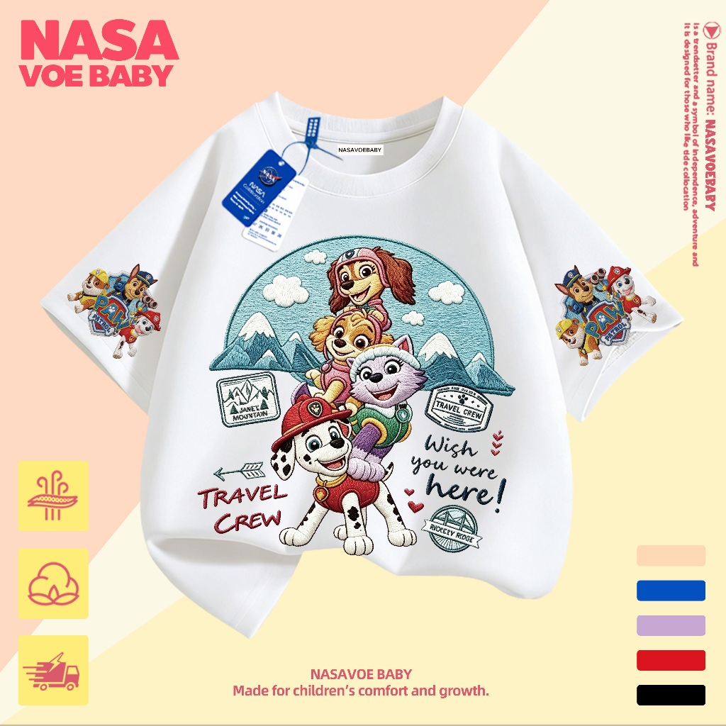 【ส่งเร็ว 24ชม】 เสื้อยืดเด็ก ลายการ์ตูน Paw Patrol สันสดใส ไม่ต้องรีด จัดส่งจากไทย