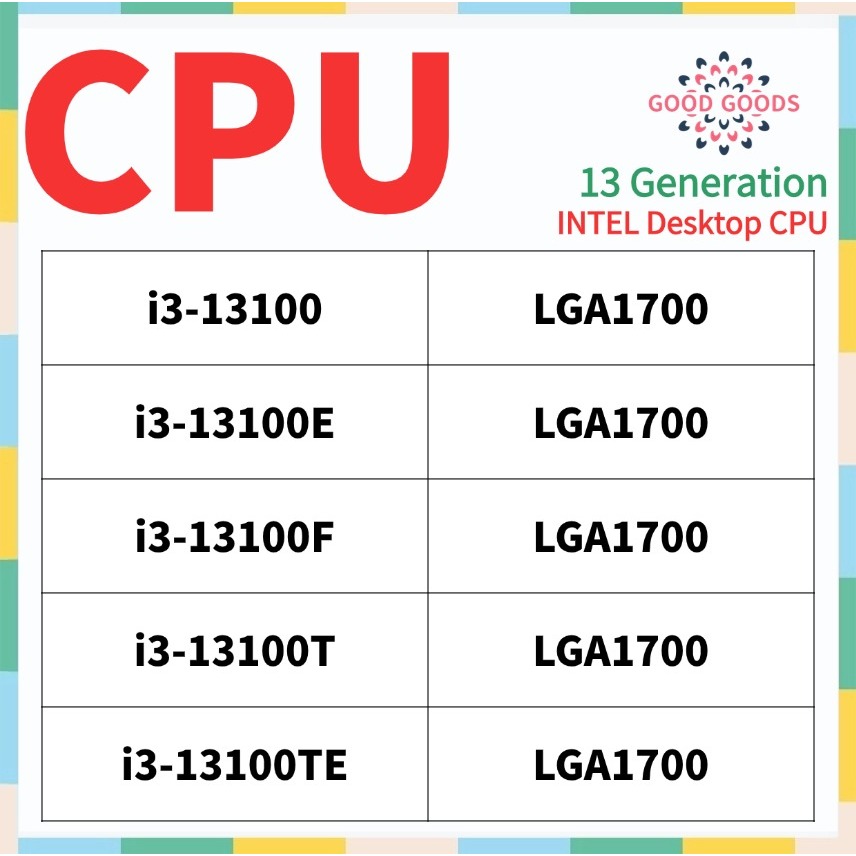 I3-13100 i3-13100E i3-13100F i3-13100T i3-13100TE 13th generation INTEL Core Desktop CPU LGA1700