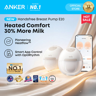 ANKER eufy Heated Wearable Breast Pump E20, 3 Heat Levels, Hands-Free Breast Pump with Innovative HeatFlow™, Optimized Rhythm via App, Hospital-Grade Suction, Leakproof, Ultra-Slim and Q