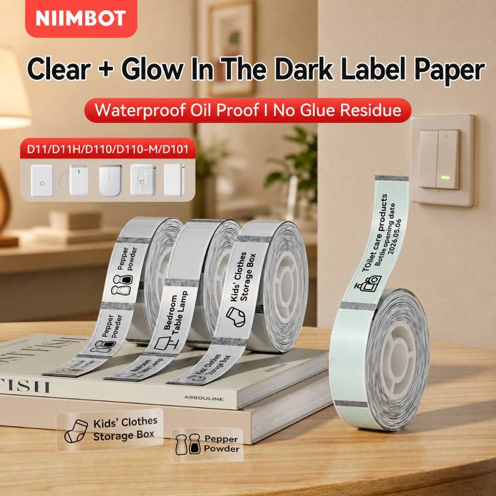 NIIMBOT D11/D110/D101 กระดาษฉลากเรืองแสงในที่มืด/สติ๊กเกอร์กันความร้อนแบบใส เหมาะสําหรับบ้าน การศึกษ