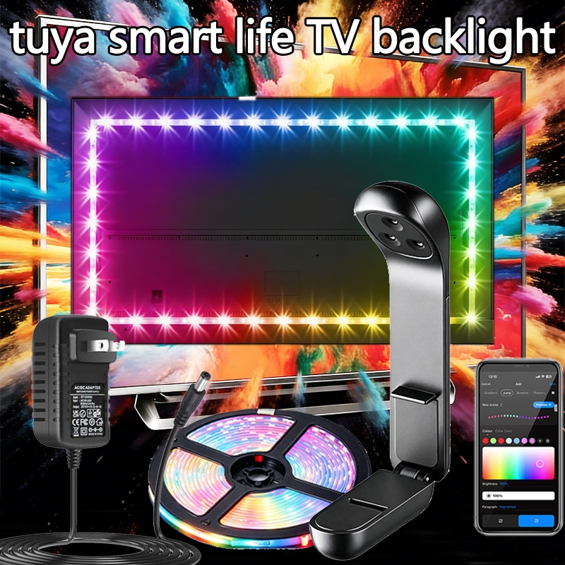 TUYA Smart Life Sync TV Backlight สําหรับหน้าจอทีวีขนาด 30-85 นิ้วแถบไฟสําหรับเล่นเกมที่ได้รับการปรับปรุงทํางานร่วมกับ Alexa และ Google Home