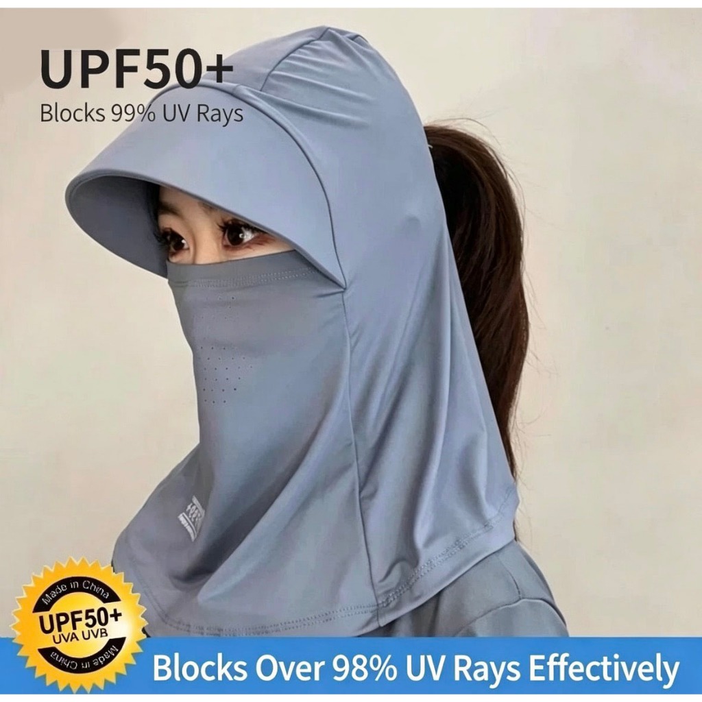 หมวกกันแดด 360 องศา พร้อมผ้าปิดหน้า ทรงปีกรอบ หมวกทำงานกลางแจ้ง หมวกแฟชั่น ป้องกันรังสียูวี  ระบายอากาศได้ดี
