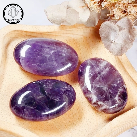 หินปาล์มอเมทิสต์ Stress Relief & Spiritual Awareness Stone | หินกระเป๋าสงบเงียบสําหรับปรีชา | อเมทิสต์ธรรมชาติ