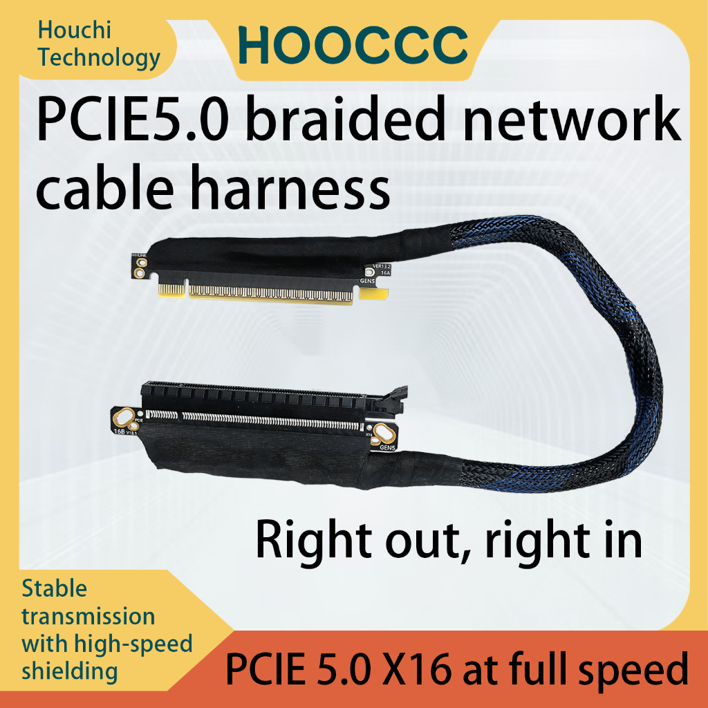 PCIe 5.0 X16 GPU Riser Cable 180 Degree Parallel RTX 5090 Braided Wire Harness Silver-Plated High Sp