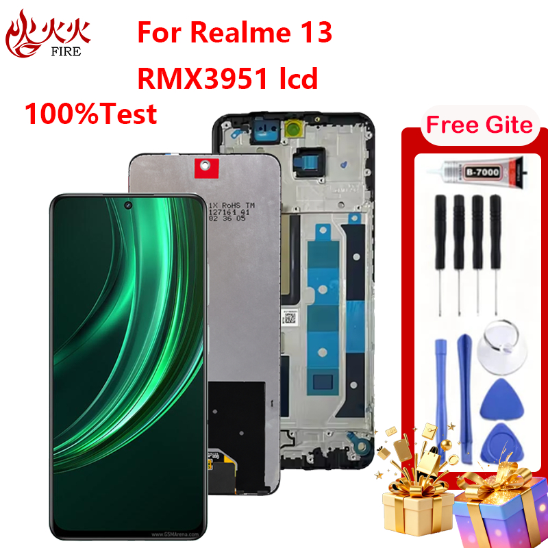 จอแสดงผล LCD สําหรับ Realme 13 5G RMX3951 Touch Screen Digitizer Assembly พร้อมกรอบอะไหล่