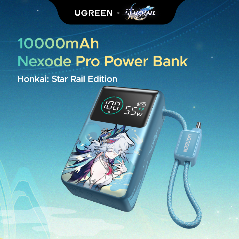 【Honkai Star Rail Edition】UGREEN Nexode Pro พาวเวอร์แบงค์ ลาย Honkai: Star Rail พร้อมสาย USB C ในตัว 55W for Xiaomi 3 พอร์ต แล็ปท็อป Travel Portable Charger  LED หน้าจอขนาดใหญ่ชาร์จเร็ว สําหรับ Xiaomi iPhone 17 16 15 Pro Maxและอื่นๆ