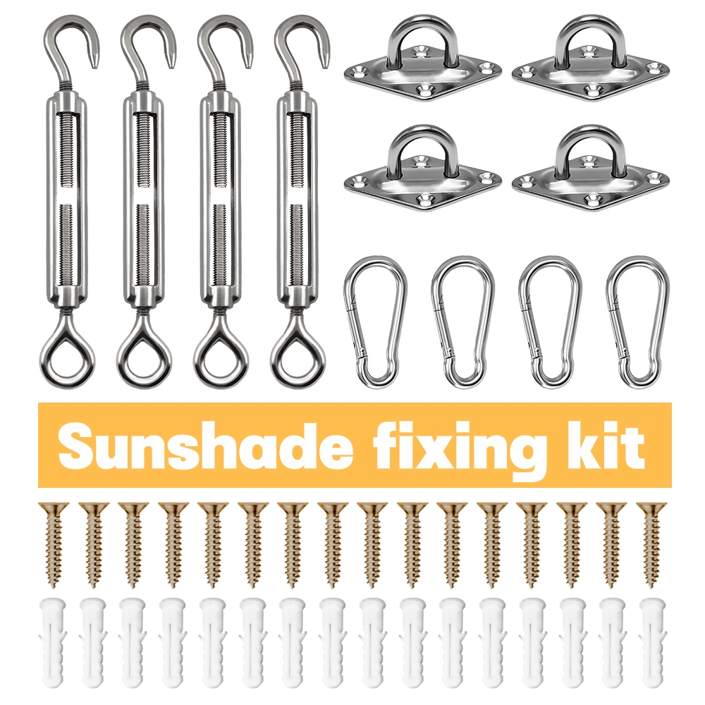 Heavy Duty Sun Shade Sail ชุดฮาร์ดแวร์สแตนเลสติดตั้ง Fixing อุปกรณ์เสริมชุดสําหรับสามเหลี่ยมสแควร์สี