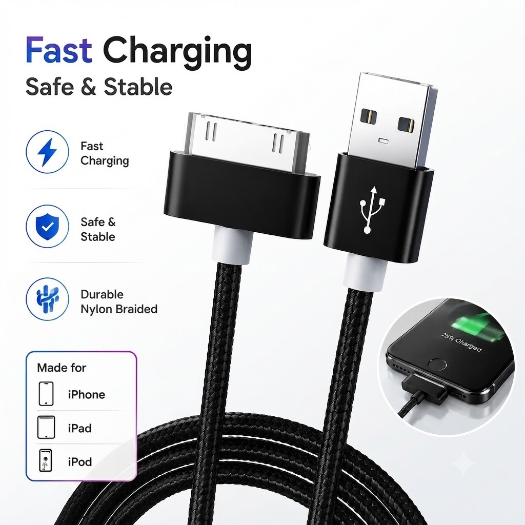 สายอะแดปเตอร์ชาร์จ USB สําหรับ iPhone 4 4s 3G 3GS iPad 1 2 3 iPod Nano Touch ชาร์จ 30 พินสายเคเบิลข้อมูล