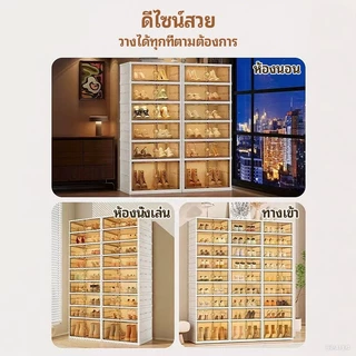 ตู้รองเท้า เหมาะสําหรับ 16/24/32/40 คู่ ติดตั้งง่าย ประตูแม่เหล็ก วางซ้อนกันได้ พับได้ พร้อมช่องเก็บของหลายช่อง ประตูแม่เหล็
