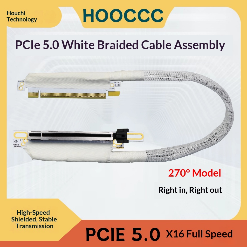 สาย Riser PCIE 5.0 X16 สีขาว Silver Plated GPU Extension Cable การ์ดจอ RTX4090 5090 เราเทอร์โปร่ง ขา