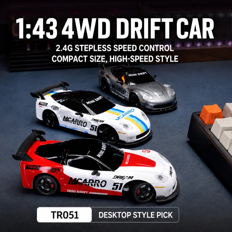Mcarro MC051 RC รถ Mini Drift 1/43 Full Scale 4WD พร้อม Gyro โช้คอัพเดสก์ท็อปกระเป๋าของเล่นรีโมทคอนโทรลรถเดสก์ท็อป