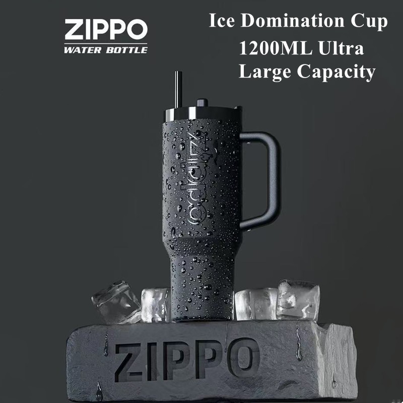 ZIPPO Official Black Warrior Max การเก็บรักษาความร้อน Anti-Leakage Cup 1200ml Ice Keeper 6 ชั่วโมงพร้อมถ้วยฉนวนของขวัญ