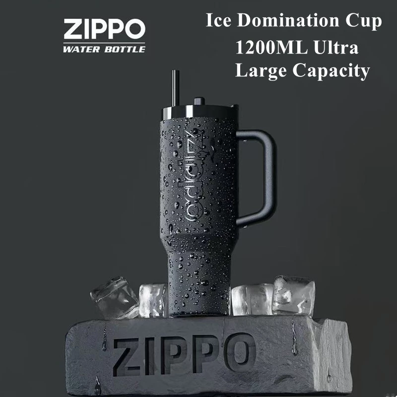 ZIPPO Official Black Warrior Max การเก็บรักษาความร้อน Anti-Leakage Cup 1200ml Ice Keeper 6 ชั่วโมงพร้อมถ้วยฉนวนของขวัญ