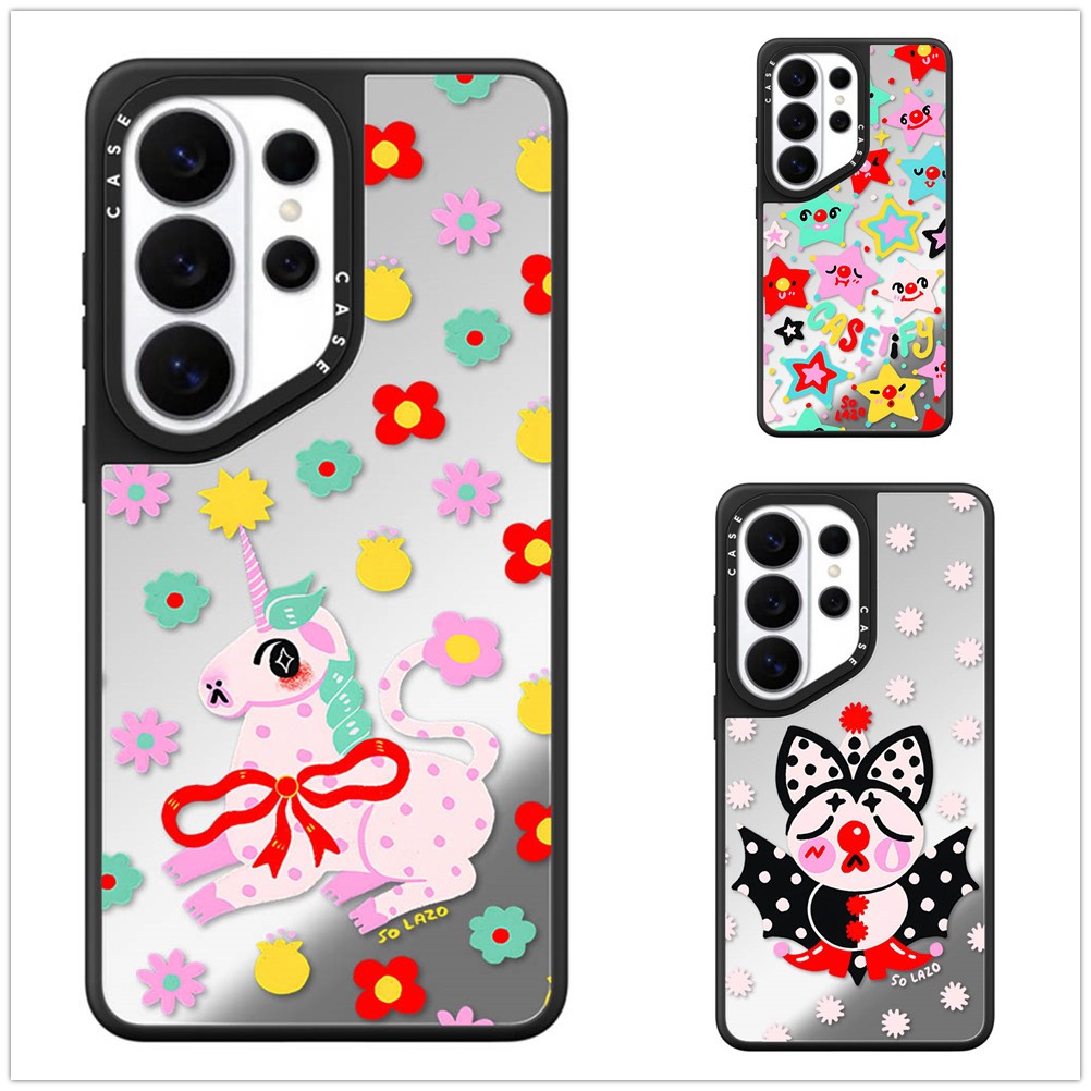 สําหรับ Samsung S26 S25 S24 S23 Ultra Plus น่ารักที่มีสีสันสัตว์สติกเกอร์ Hard กลับกระจกกันกระแทกกรณี