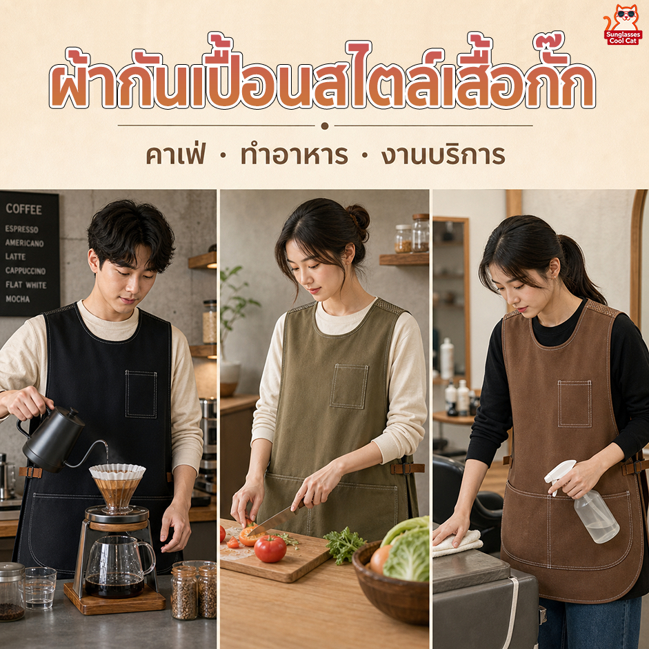 ผ้ากันเปื้อน สไตล์ญี่ปุ่น แบบเสื้อกั๊ก กันน้ำ ด้านหลังตาข่าย ระบายอากาศดี กันคราบ ระบายอากาศได้ดี ใช้ในครัว ทำอาหาร ร้านกาแฟ