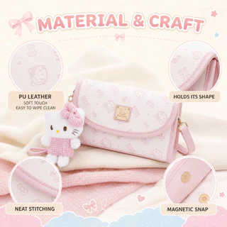 Beam Kitty กระเป๋าใบเล็กทรงสี่เหลี่ยมจัตุรัส ลายแมว ปิดด้วยแม่เหล็ก ปรับระดับสายสะพายได้ มาพร้อมพวงกุญแจน่ารัก