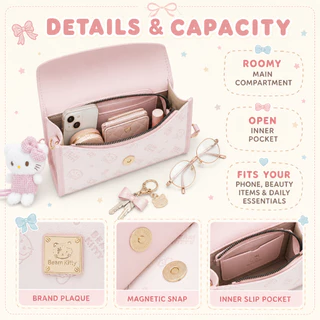 Beam Kitty กระเป๋าใบเล็กทรงสี่เหลี่ยมจัตุรัส ลายแมว ปิดด้วยแม่เหล็ก ปรับระดับสายสะพายได้ มาพร้อมพวงกุญแจน่ารัก
