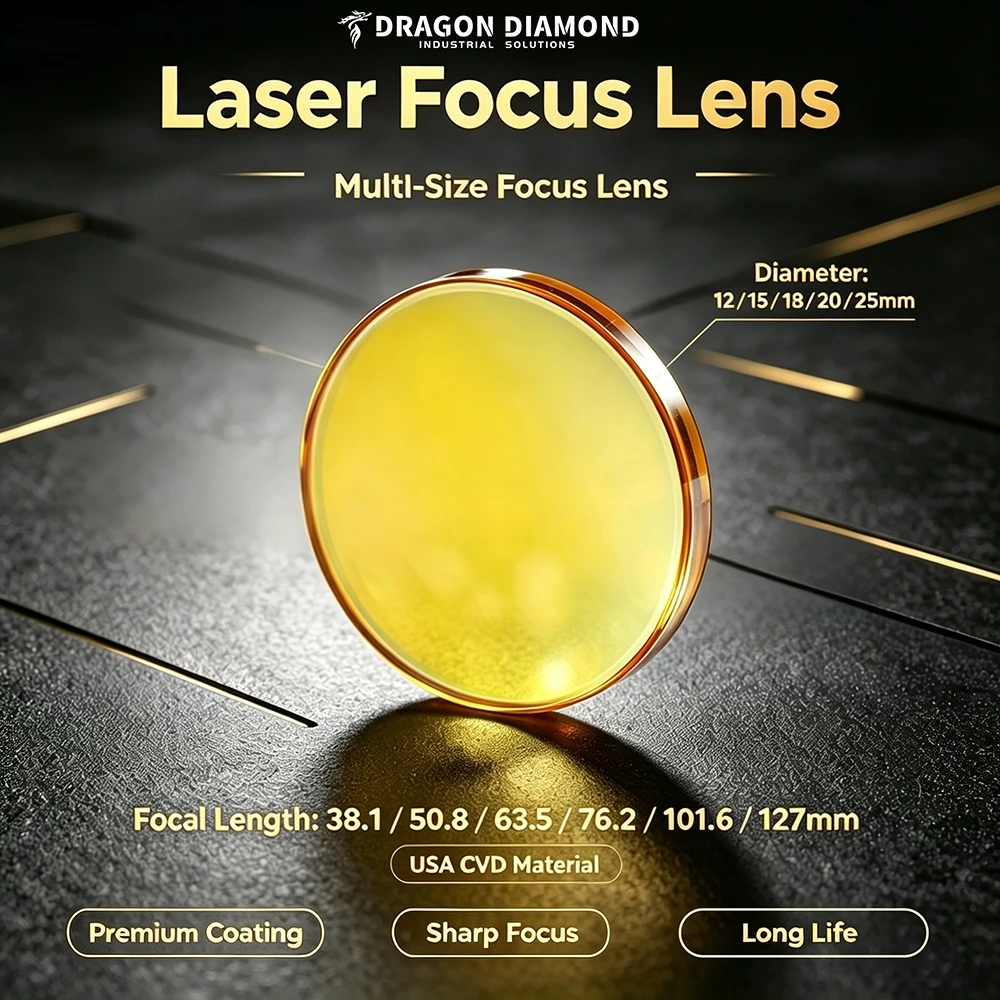 Dragon Diamond USA เลนส์โฟกัส Laser Focus Lens CVD ZnSe DIA.12 15 18 19.05 20 FL 38.1 50.8 63.5 76.2 101.6 127 มม.สําหรับ CO2 เลเซอร์แกะสลักเครื่องตัด