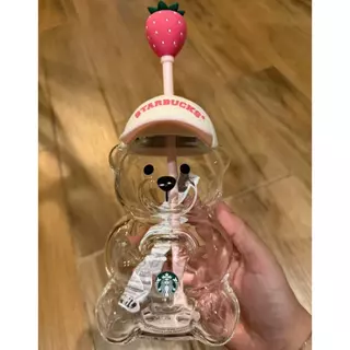 ★Ins Ins Starbucks 591ml สตรอเบอร์รี่เบสบอลหมวกหมีน้อยแก้วฟางถ้วยถ้วยน้ําถ้วยเครื่องดื่มInsสไตล์Influencerโปร่งใสยี่ห้อใหม่Starbucksสตรอเบอร์รี่หมีน้อยแก้วฟาง,591mlความจุขนาดใหญ่,วัสดุแก้ว
