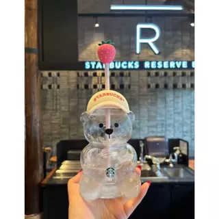★Ins Ins Starbucks 591ml สตรอเบอร์รี่เบสบอลหมวกหมีน้อยแก้วฟางถ้วยถ้วยน้ําถ้วยเครื่องดื่มInsสไตล์Influencerโปร่งใสยี่ห้อใหม่Starbucksสตรอเบอร์รี่หมีน้อยแก้วฟาง,591mlความจุขนาดใหญ่,วัสดุแก้ว