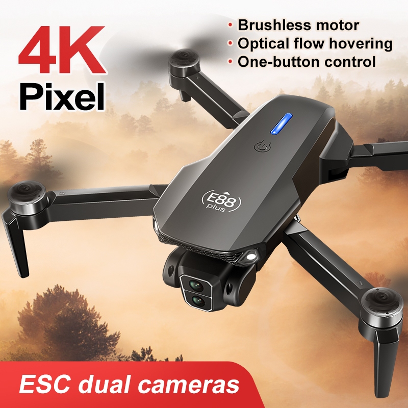 E88 PLUS PRO-Brushless Flagship Drone – 4K Dual Cam, ซูม 50 เท่า, เลื่อนกระแสออปติคัล, ติดตามอัจฉริยะ & 360° การแสดงความสามารถ