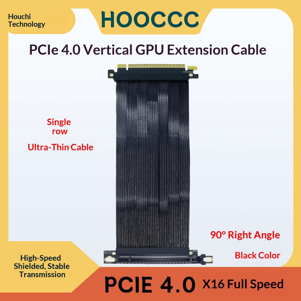 PCIe 4.0 X16 Riser Cable 90 Degree Right Angle Silver-Plated Lossless GEN4 64GB/s สายต่อการ์ดจอหัว 9