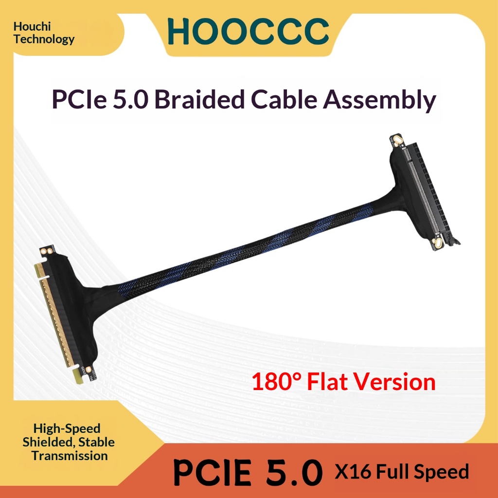 PCIe 5.0 X16 GPU Riser Cable 180 Degree Reverse Lossless 64Gbps รองรับ RTX5090 Server AI สายต่อการ์ด